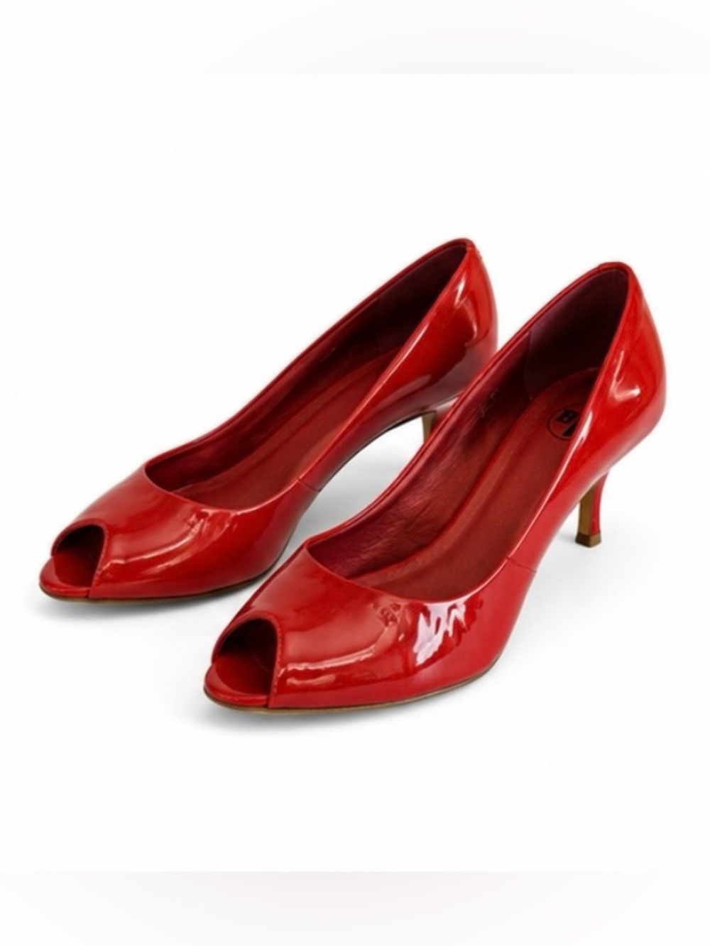 B2 Red Patent Leather Peep Toe Pumps Size 36 US 6